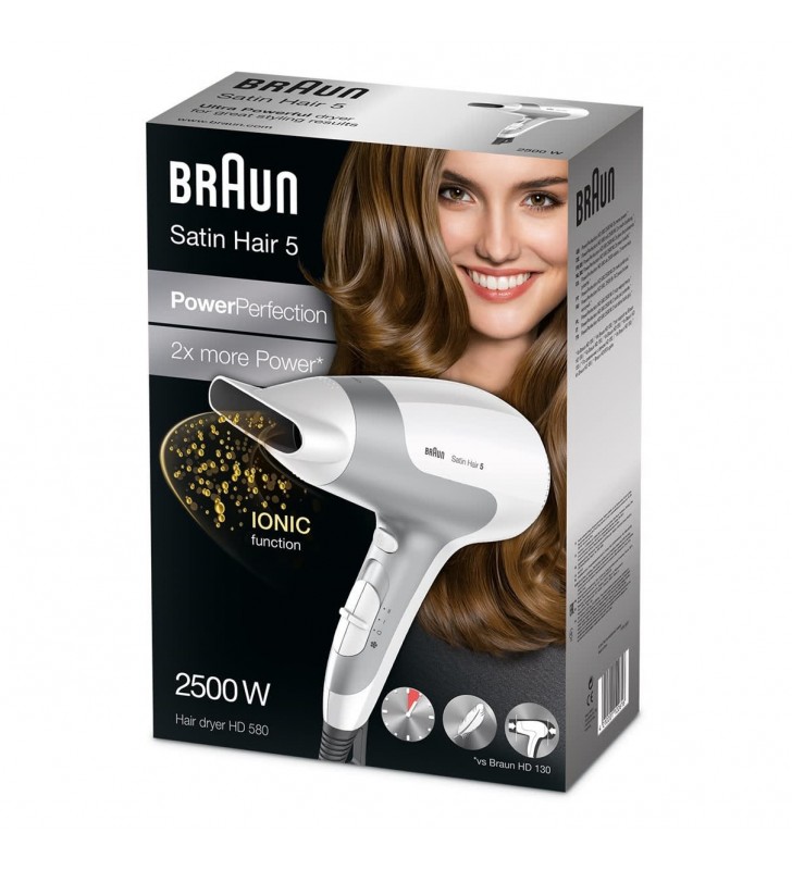 Braun silk-épil 5 hd580 uscătoare de păr 2500 w argint, alb