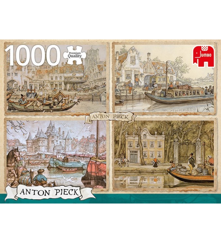 Premium collection anton pieck - canal boats 1000 pcs puzzle (cu imagine) fierăstrău 1000 buc. peisaj