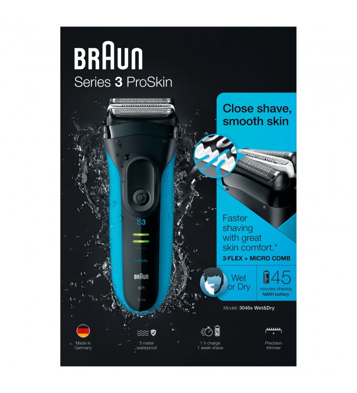 Braun series 3 proskin 3045s aparat de ras foarfecă negru, albastru