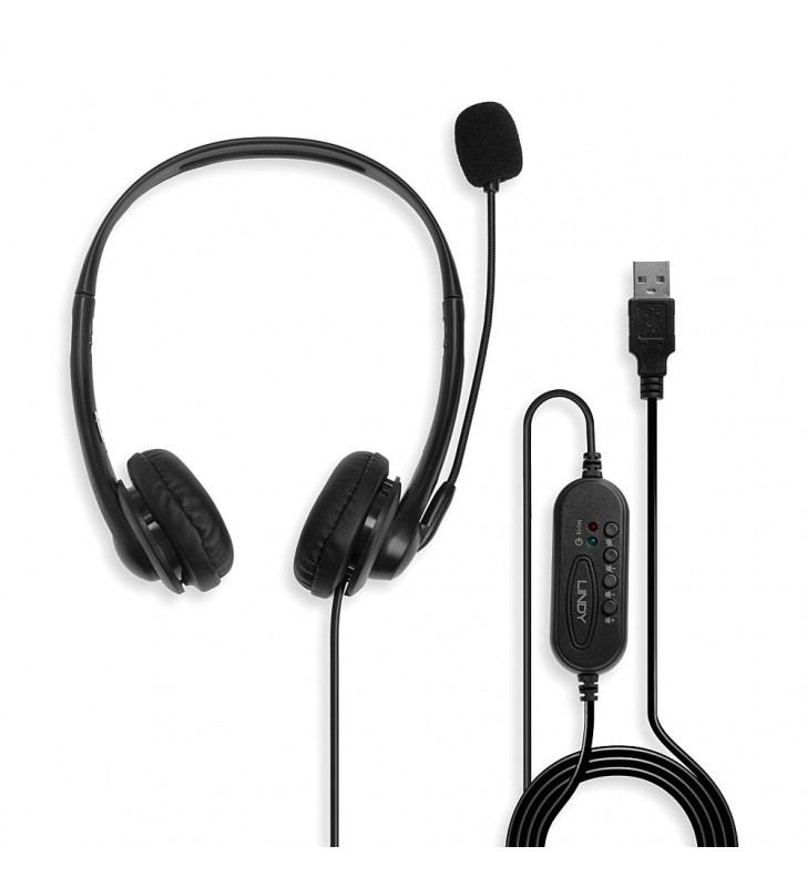 Lindy 42870 cască audio & cască cu microfon căști prin cablu bandă de fixare pe cap calls/music usb tip-a negru