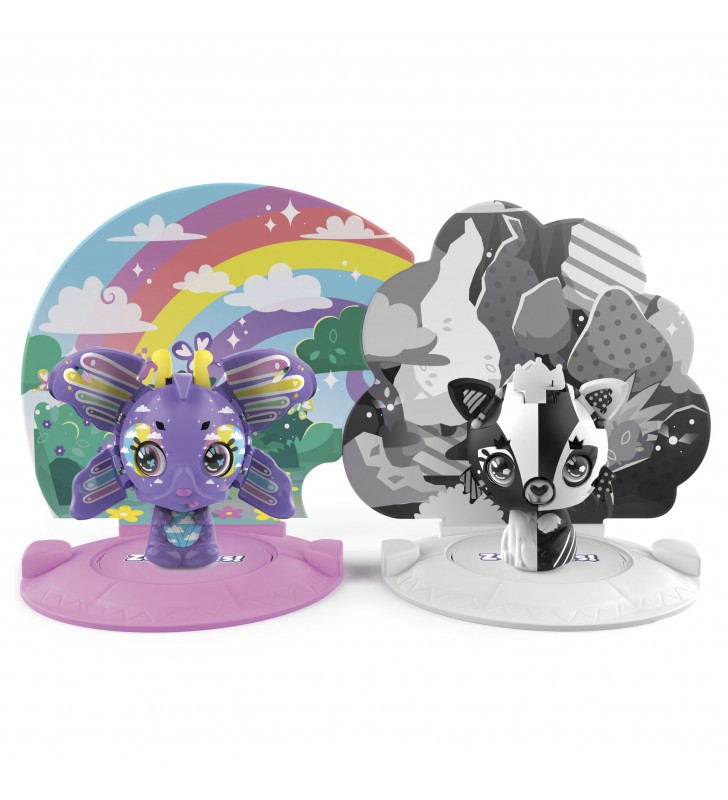 Zoobles rainbow butterfly and black and white fox 2-pack transforming
