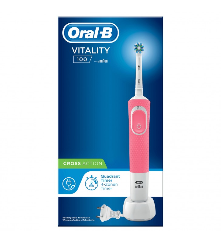 Oral-b vitality 100 hangable box adult periuță de dinți rotativă-oscilantă alb, roz