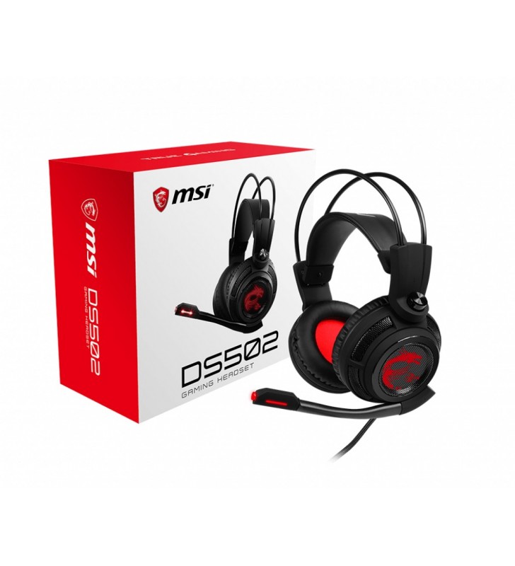 Msi ds502 gaming cască audio & cască cu microfon căști prin cablu bandă de fixare pe cap negru, roşu