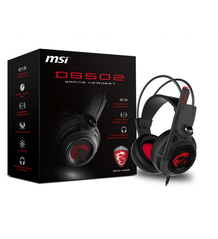 Msi ds502 gaming cască audio & cască cu microfon căști prin cablu bandă de fixare pe cap negru, roşu