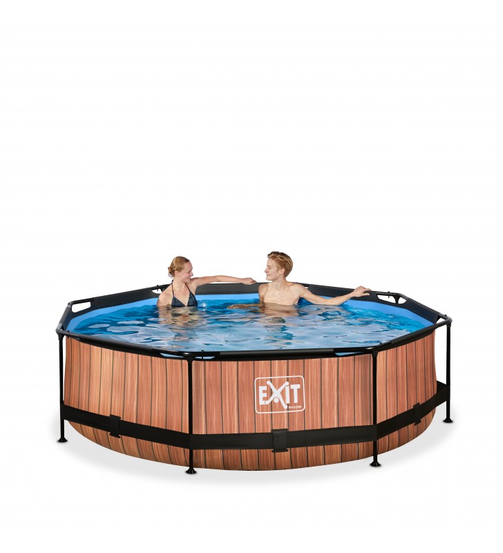 Exit wood pool ø300x76cm with filter pump - brown piscină cadru rotundă 4383 l maro