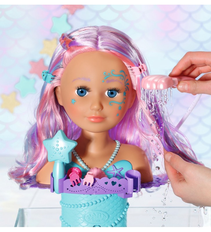 Baby born sister styling mermaid head păpușă de jucărie pentru baie multicolor