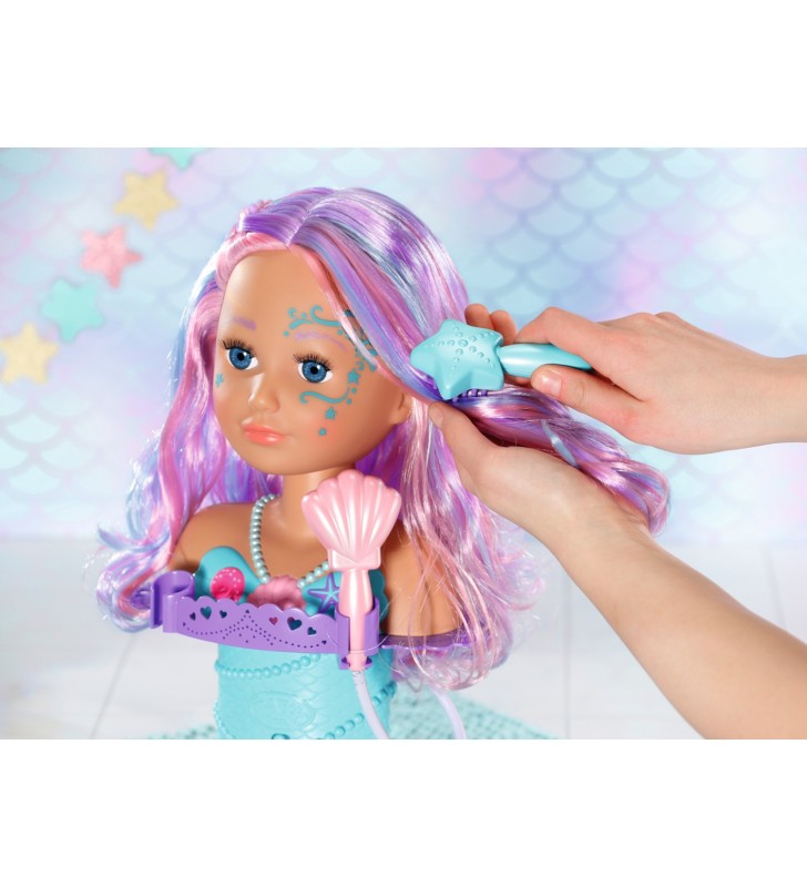 Baby born sister styling mermaid head păpușă de jucărie pentru baie multicolor