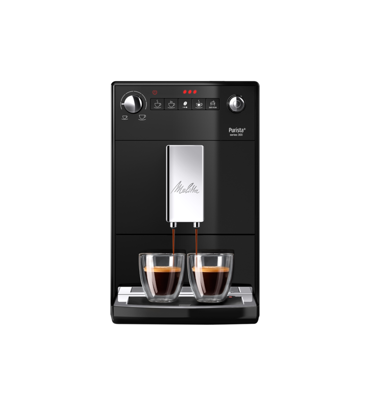 Espressor automat melitta®purista, 1450w, 15 bar, 5 niveluri de râșnire , super silent, super slim 20cm, negru
