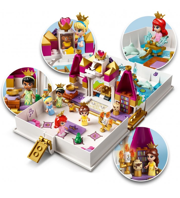 Lego  43193 disney princess storybook adventures cu jucărie de construcție ariel, belle, cenușăreasa și tiana