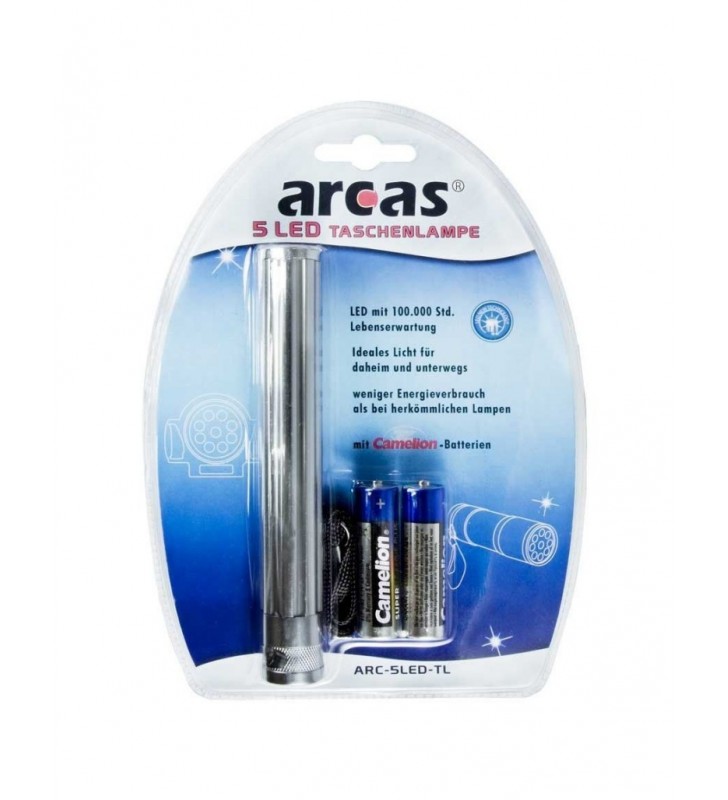 Lanterna arcas metalica 5 led-uri include 2 x aa r6 arc-5led-tl