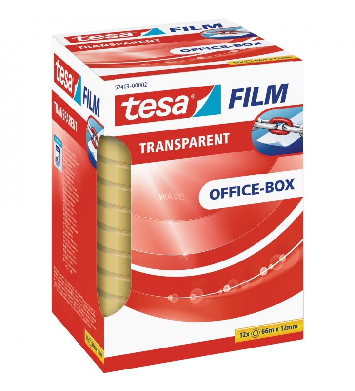 Tesa  tesafilm transparent, 12 role, 12mm, cutie office, banda adeziva