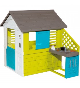 Smoby  pretty casă de joacă cu bucătărie de vară, jucărie de grădină (turcoaz/verde)