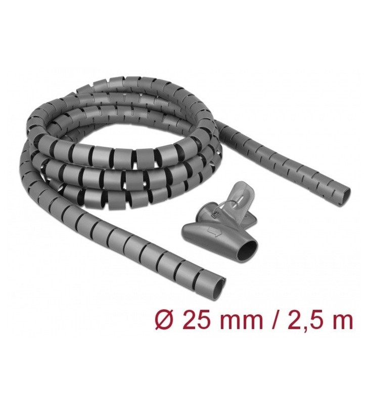 Furtun spiralat delock  cu instrument de introducere 2,5 mx 25 mm, furtun cablu (gri) m x 25 mm, kabelschlauch