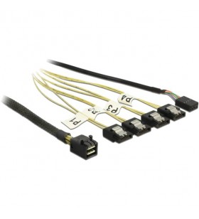 Cablu adaptor delock  mini sas hd sff-8643 - 4x sata 7 pini invers (negru, 1 metru, cu bandă laterală)