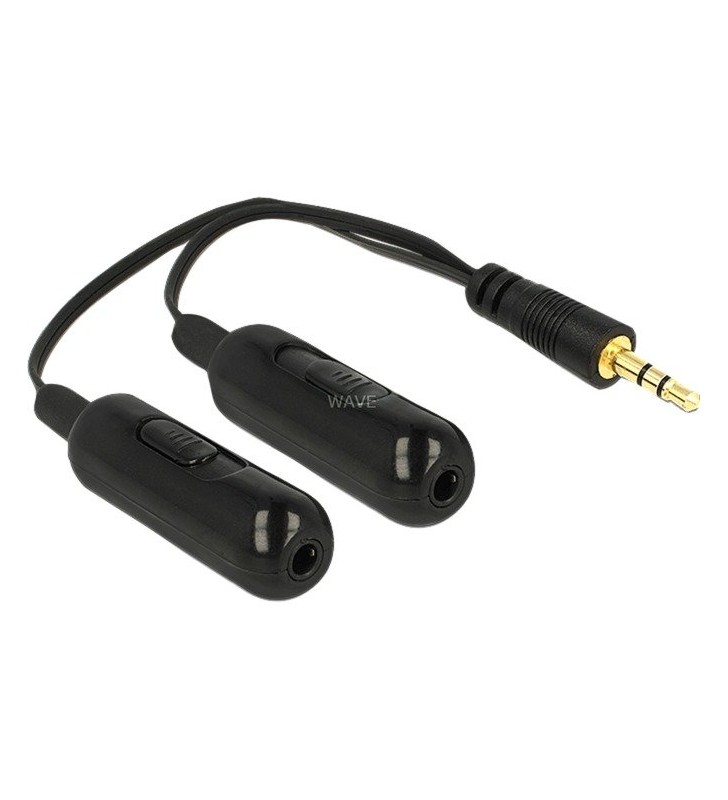 Cablu audio delock  3,5 mm (male) - 2x 3,5 mm (female) (negru, 19 cm)