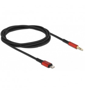 Cablu audio delock  8pin mufă lightning - mufă jack 3,5mm 3pini (negru/rosu, 1,5 metri)