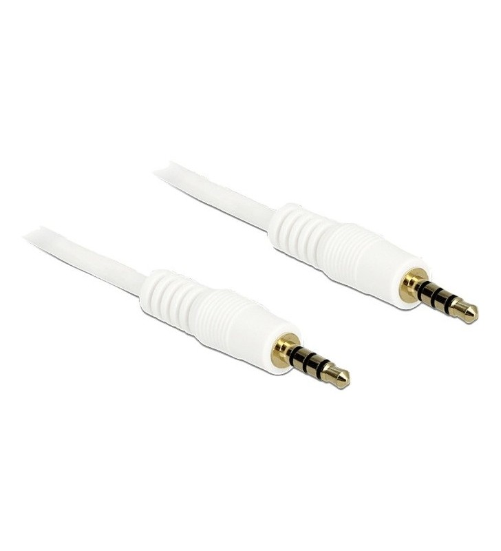 Cablu audio delock  mufă 3,5 mm 4 pini - 3,5 mm mufă 4 pini (alb, 5 metri)