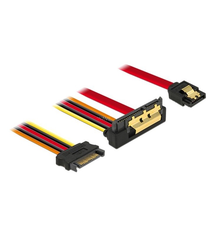 Cablu adaptor delock  sata 7pin + 15pin - sata 22pin (negru/roșu, 30 cm, conector 22 pini înclinat)