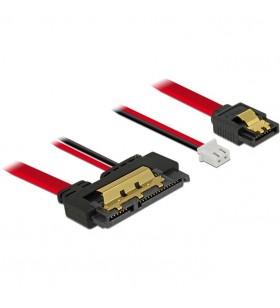 Cablu adaptor delock  sata 7pin + 2pin - sata 22pin (negru/roșu, 10 cm, conector cu 22 de pini drept)