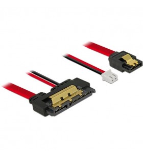 Cablu adaptor delock  sata 7pin + 2pin - sata 22pin (negru/roșu, 30 cm, conector cu 22 de pini drept)