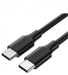 Cablu alimentare si date ugreen, "us286", fast charging data cable pt. smartphone, usb type-c la usb type-c 60w/3a, nickel plating, pvc, 0.5m, negru "50996" (include tv 0.06 lei) - 6957303859962
