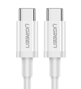 Cablu alimentare si date ugreen, "us264", fast charging data cable pt. smartphone, usb type-c la usb type-c 60w/3a, nickel plating, pvc, 2m, alb "60520" (include tv 0.06 lei) - 6957303865208