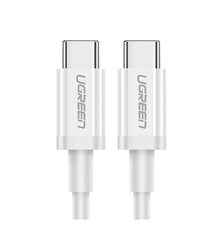 Cablu alimentare si date ugreen, "us264", fast charging data cable pt. smartphone, usb type-c la usb type-c 60w/3a, nickel plating, pvc, 2m, alb "60520" (include tv 0.06 lei) - 6957303865208