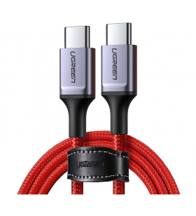 Cablu alimentare si date ugreen, "us294", fast charging data cable pt. smartphone, usb type-c la usb type-c 60w/3a, nickel plating, braided, 1m, rosu "60186" (include tv 0.06 lei) - 6957303851508