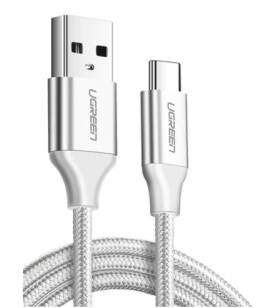 Cablu alimentare si date ugreen, "us288", fast charging data cable pt. smartphone, usb la usb type-c 3a, nickel plating, braided, 1m, alb "60131" (include tv 0.06 lei) - 6957303861316