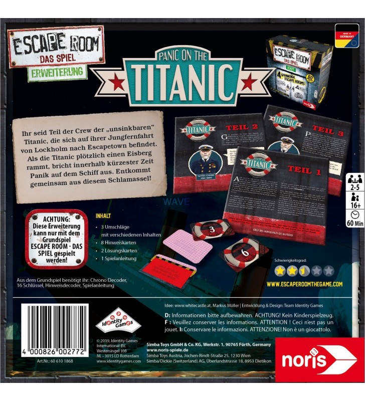 Noris  escape room: joc de petrecere panic on the titanic