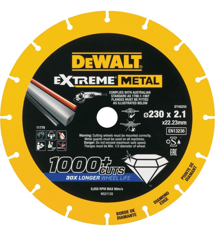 Disc de tăiere diamantat dewalt  extreme metal dt40255 (230 mm)
