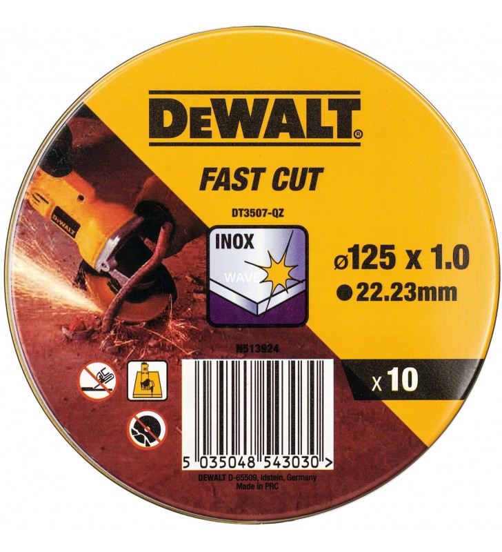 Disc de tăiere dewalt fast cut dt3507  din oțel inoxidabil (125 mm, 10 bucăți)