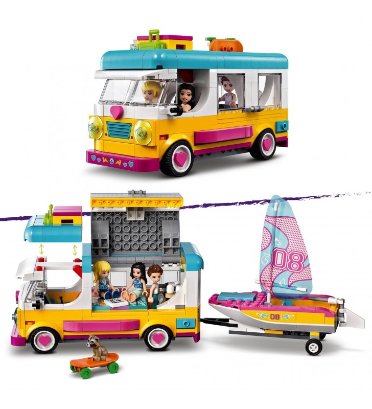 Jucărie de construcție lego  41681 friends pentru excursie cu caravana și barca cu pânze (jucării de camping cu rulotă și barca)