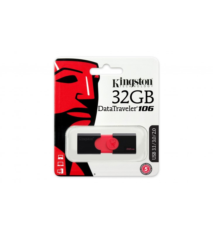 Kingston technology datatraveler 106 memorii flash usb 32 giga bites usb tip-a 3.2 gen 1 (3.1 gen 1) negru, roşu
