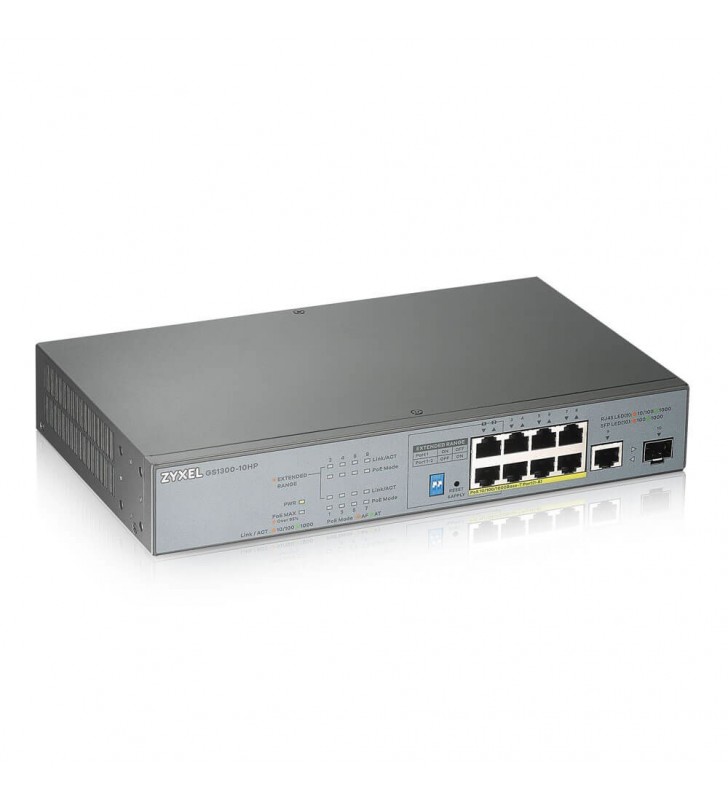 Zyxel gs1300-10hp-eu0101f switch-uri fara management gigabit ethernet (10/100/1000) gri power over ethernet (poe) suport