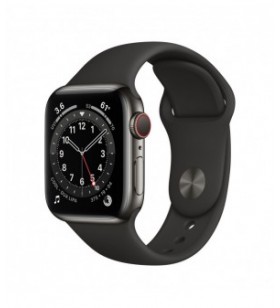 Resigilat: apple watch 6 gps + cellular, carcasa 40mm graphite stainless steel case, black sport band