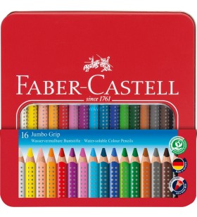 Creion colorat faber-castell  jumbo grip, cutie metalica de 16, set