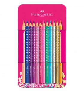 Aber-castell  creioane colorate sparkle cutie metalica cu 12 creioane colorate sparkle, set