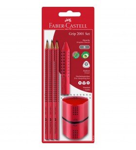 Set de creioane faber-castell  grip 2001 (roșu, inclusiv ascuțitor și radieră)