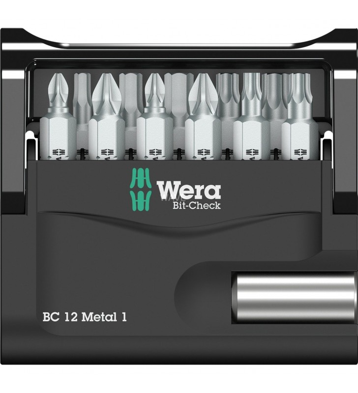 Set de biți wera  bit-check 12 metal 1, 1/4", 12 piese (inclusiv suport din plastic, poate fi configurat)