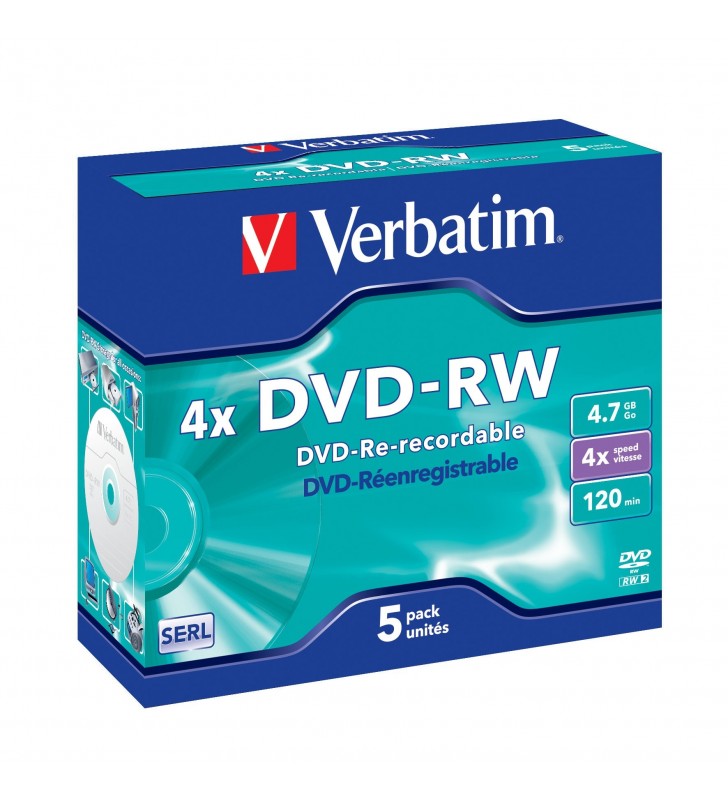 Verbatim dvd-rw matt silver 4x 4,7 giga bites 5 buc.
