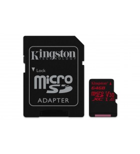 Kingston technology canvas react memorii flash 64 giga bites microsdxc clasa 10 uhs-i