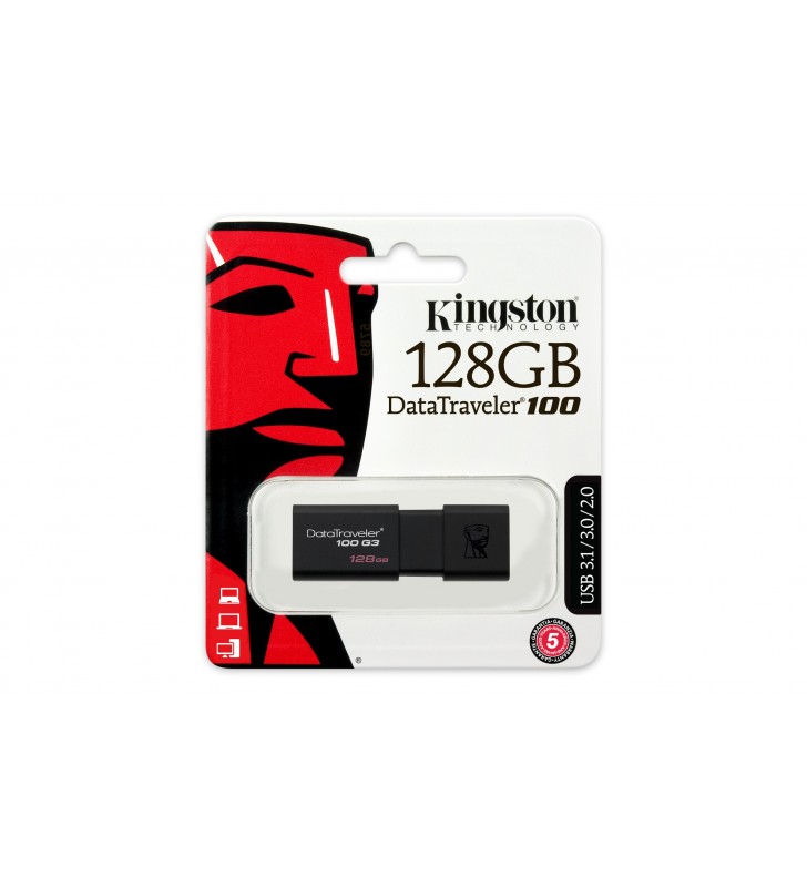 Kingston technology datatraveler 100 g3 memorii flash usb 128 giga bites usb tip-a 3.2 gen 1 (3.1 gen 1) negru