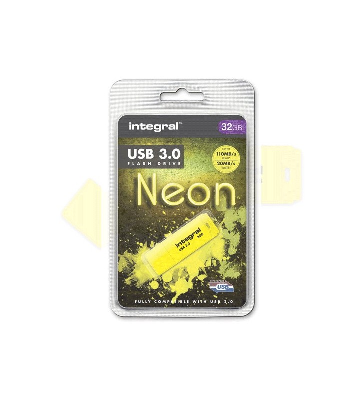 Integral neon 3.0 memorii flash usb 32 giga bites usb tip-a 3.2 gen 1 (3.1 gen 1) galben