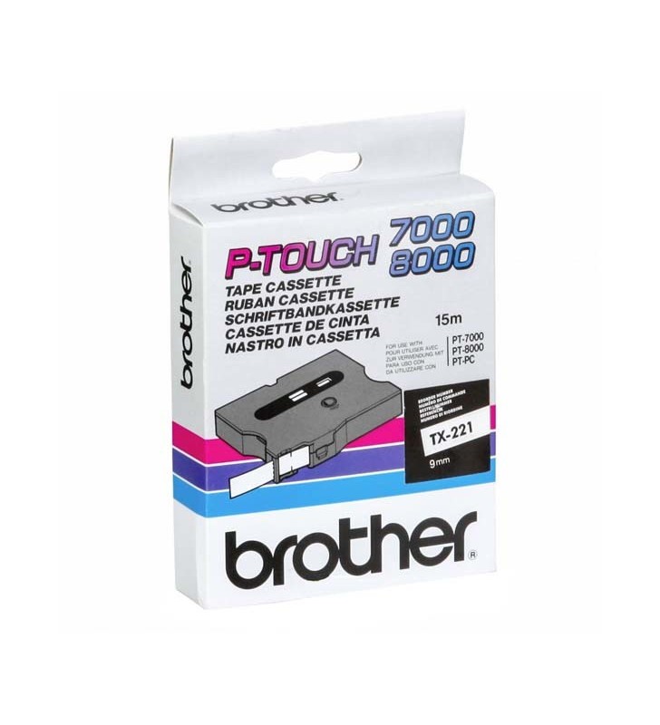 Brother tx-221 benzi pentru etichete negru pe alb