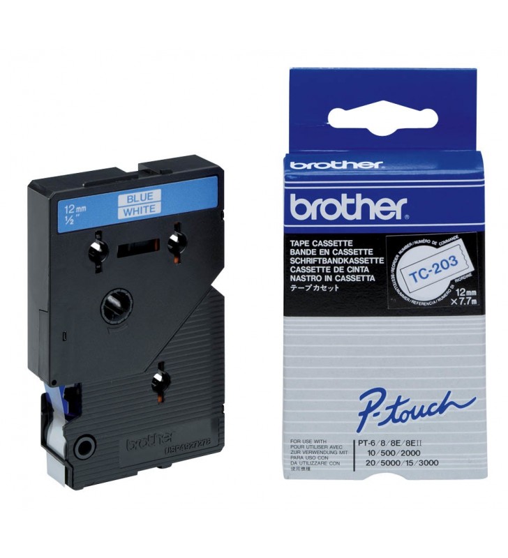 Brother tc-203 benzi pentru etichete albastru pe alb
