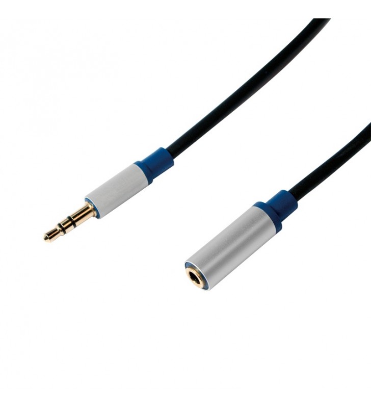 Cablu audio logilink  prelungitor stereo (3.5 mm jack m/t), 1.5m, premium, conectori auriti, negru "base15"