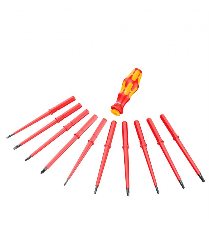 Wera  kraftform compact vde 7 imperial 1, 7 piese, șurubelniță (roșu/galben, inclusiv mâner de conectare, lame interschimbabile vde)