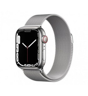 Smartwatch apple watch s7 cellular, retina ltpo oled, bluetooth, wi-fi, 4g lte, bratara metalica 41mm, carcasa otel, rezistent la apa (argintiu)