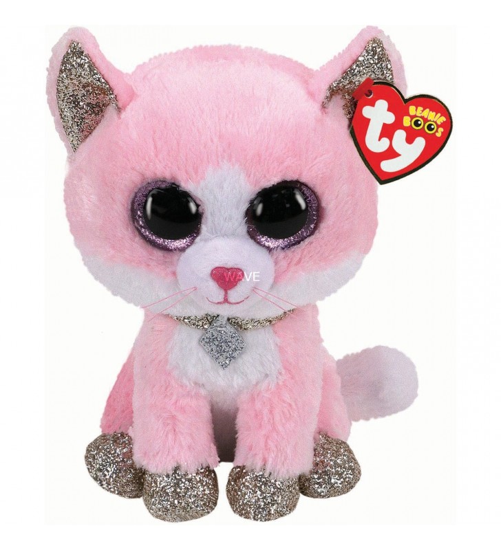 Jucărie moale ty  beanie boo fiona (roz/auriu, 24 cm, pisică)
